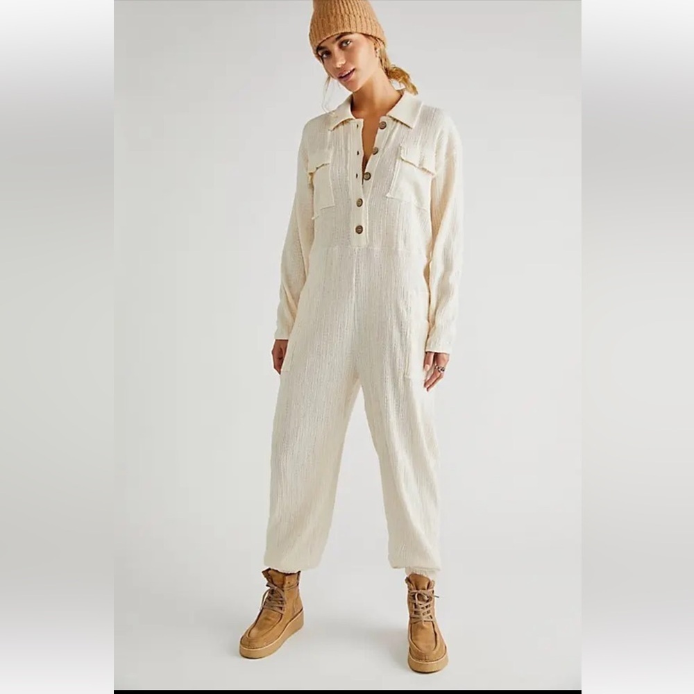 Free People Beach Calico One-Piece Button Front Jumpsuit Sz M